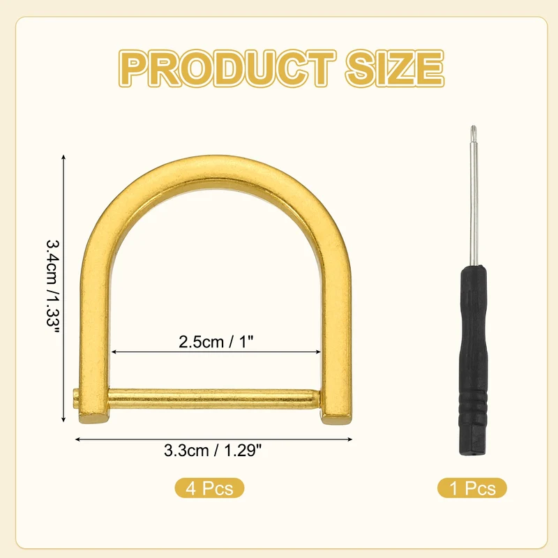 4Pcs 1 Inch D-Rings Screw in Shackle Horseshoe U Shape D Rings, Gold