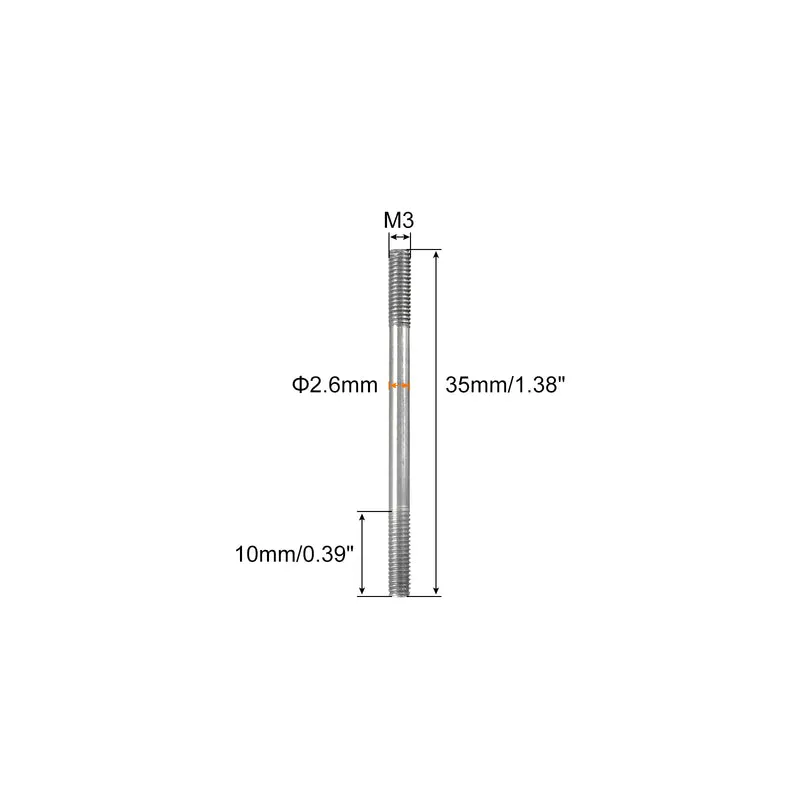 304 Stainless Steel Push Rod Double End Threaded Rod M3x35mm, Pack of 2