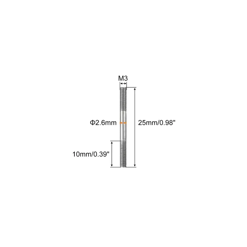 304 Stainless Steel Push Rod Double End Threaded Rod M3x25mm, Pack of 2