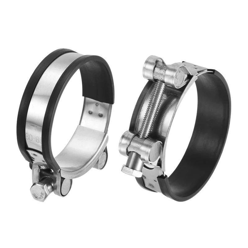 T-Bolt Hose Clamp, 80-85mm Adjustable Stainless Steel Pipe Clamps, 2Pcs