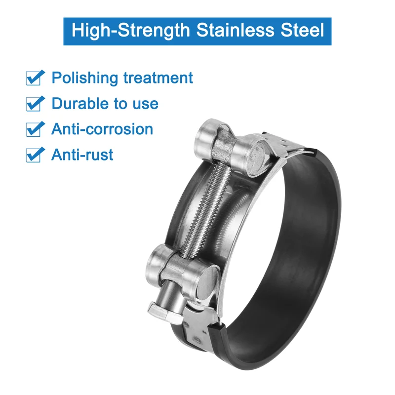T-Bolt Hose Clamp, 80-85mm Adjustable Stainless Steel Pipe Clamps, 2Pcs