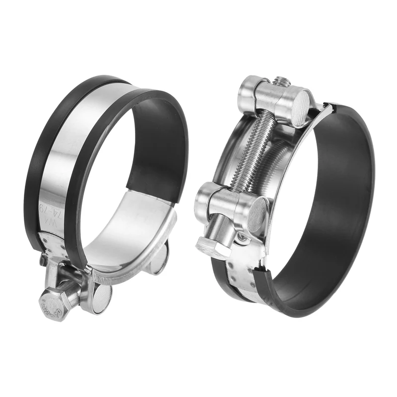 T-Bolt Hose Clamp, 74-79mm Adjustable Stainless Steel Pipe Clamps, 2Pcs