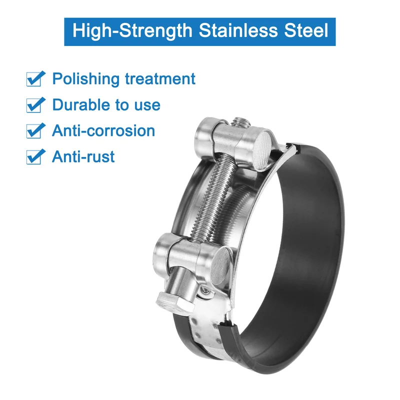 T-Bolt Hose Clamp, 74-79mm Adjustable Stainless Steel Pipe Clamps, 2Pcs