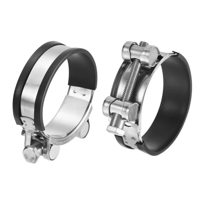 T-Bolt Hose Clamp, 68-73mm Adjustable Stainless Steel Pipe Clamps, 2Pcs