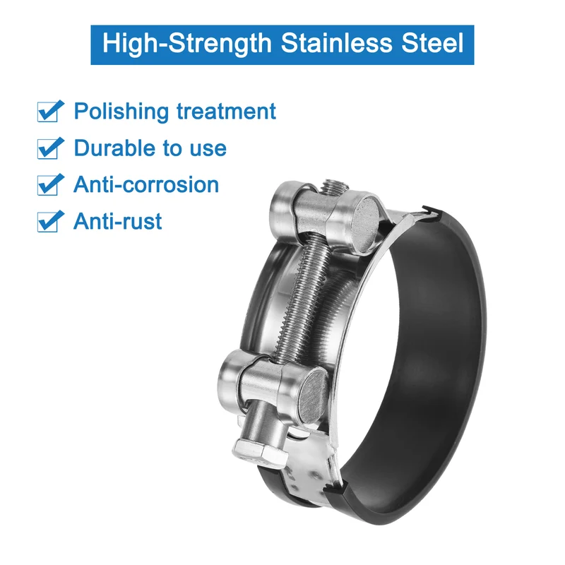 T-Bolt Hose Clamp, 68-73mm Adjustable Stainless Steel Pipe Clamps, 2Pcs
