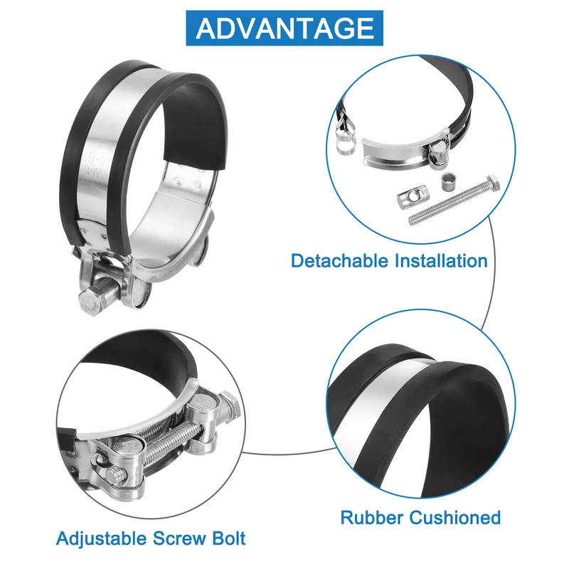 T-Bolt Hose Clamp, 64-67mm Adjustable Stainless Steel Pipe Clamps, 4Pcs