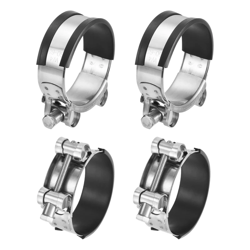 T-Bolt Hose Clamp, 60-63mm Adjustable Stainless Steel Pipe Clamps, 4Pcs