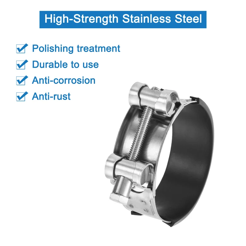 T-Bolt Hose Clamp, 60-63mm Adjustable Stainless Steel Pipe Clamps, 4Pcs