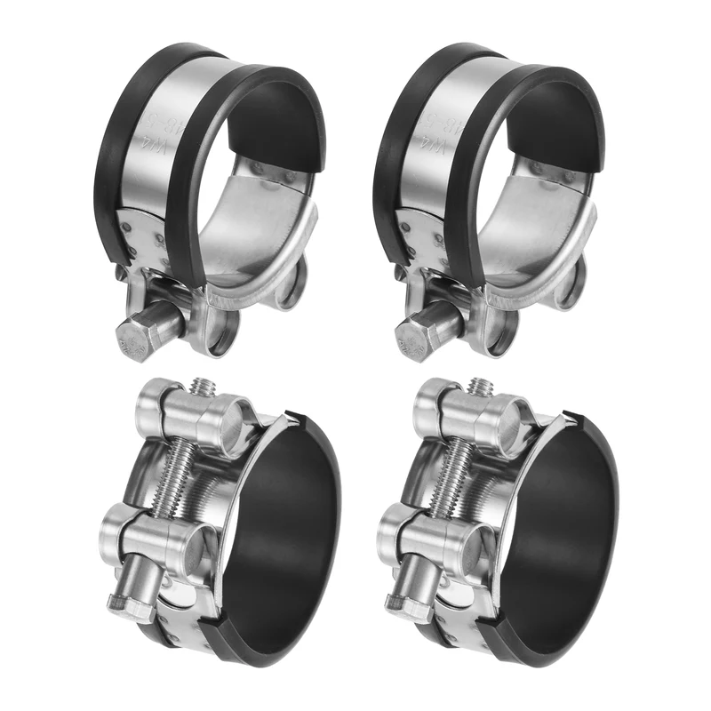 T-Bolt Hose Clamp, 48-51mm Adjustable Stainless Steel Pipe Clamps, 4Pcs