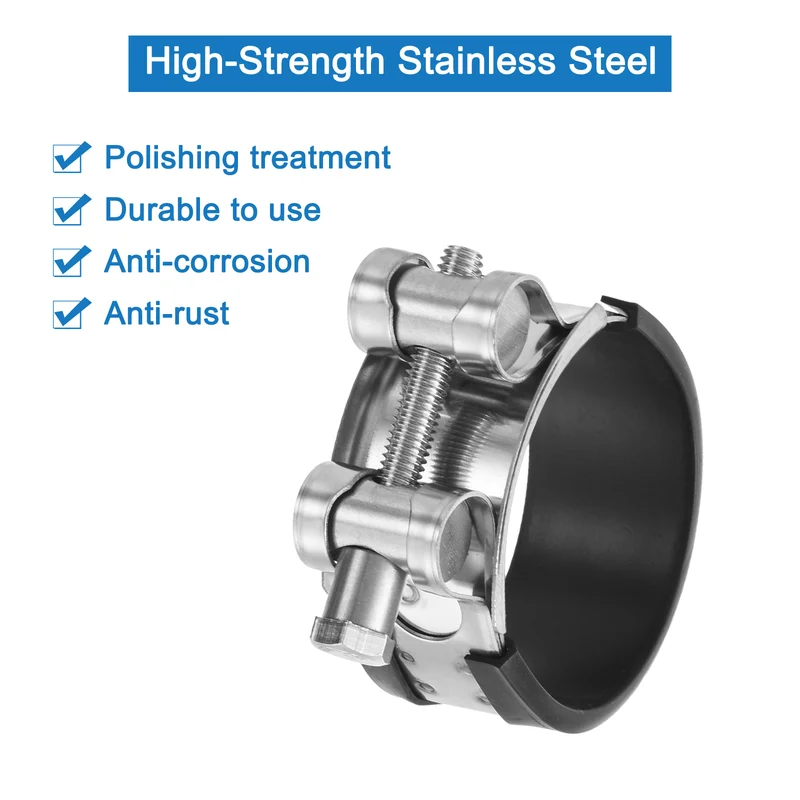 T-Bolt Hose Clamp, 48-51mm Adjustable Stainless Steel Pipe Clamps, 4Pcs