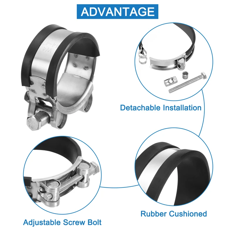 T-Bolt Hose Clamp, 44-47mm Adjustable Stainless Steel Pipe Clamps, 4Pcs