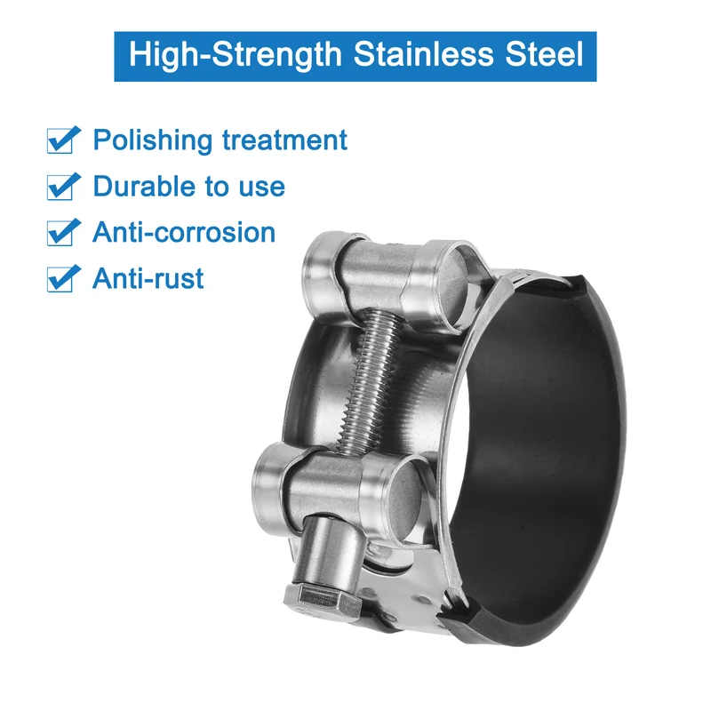 T-Bolt Hose Clamp, 44-47mm Adjustable Stainless Steel Pipe Clamps, 4Pcs
