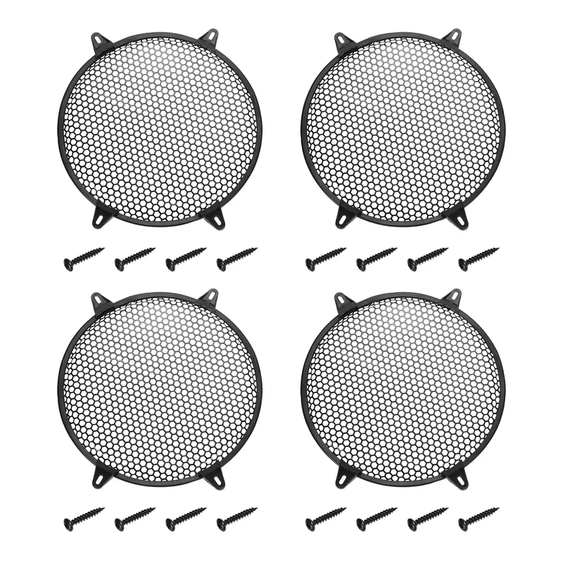 4 Pcs 12Inch Speaker Grill Cover Iron Subwoofer Protector Hexagonal Grille Black