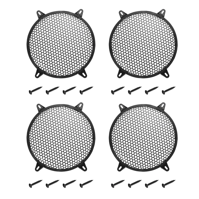 4 Pcs 10Inch Speaker Grill Cover Iron Subwoofer Protector Hexagonal Grille Black