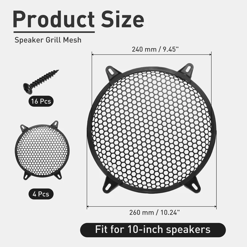 4 Pcs 10Inch Speaker Grill Cover Iron Subwoofer Protector Hexagonal Grille Black