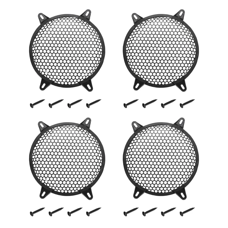 4 Pcs 8Inch Speaker Grill Cover Iron Subwoofer Protector Hexagonal Grille Black