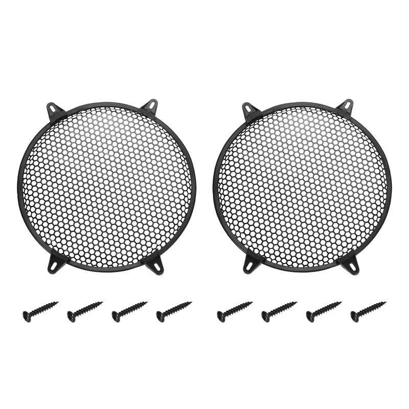 2 Pcs 12Inch Speaker Grill Cover Iron Subwoofer Protector Hexagonal Grille Black