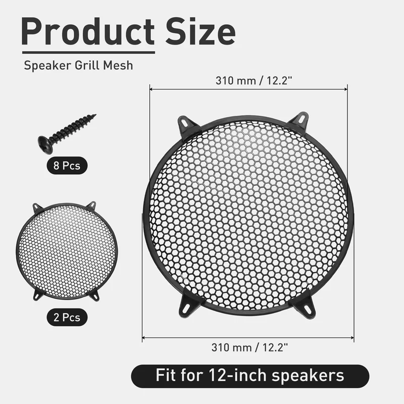 2 Pcs 12Inch Speaker Grill Cover Iron Subwoofer Protector Hexagonal Grille Black