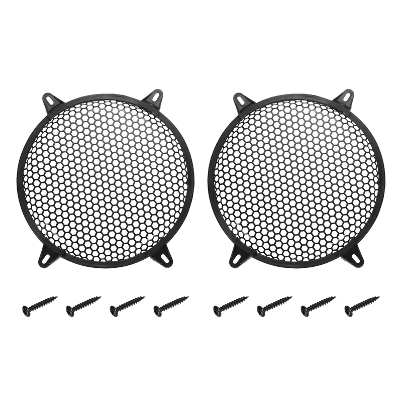 2 Pcs 10Inch Speaker Grill Cover Iron Subwoofer Protector Hexagonal Grille Black