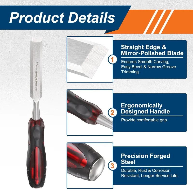 Wood Chisel 13/16" CR-V Steel Beveled Edge Blade with TPR Handle