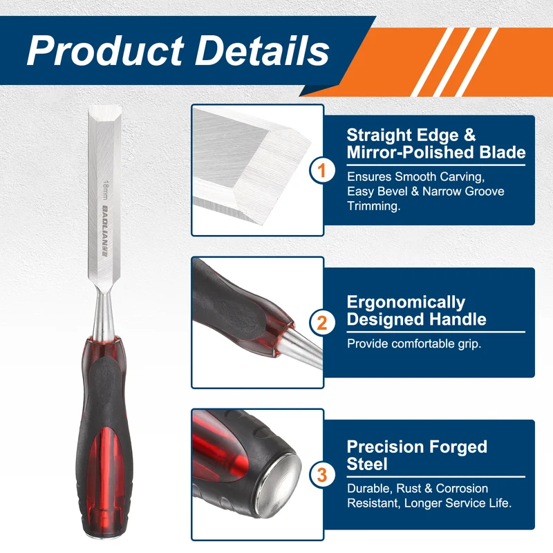 Wood Chisel 11/16" CR-V Steel Beveled Edge Blade with TPR Handle