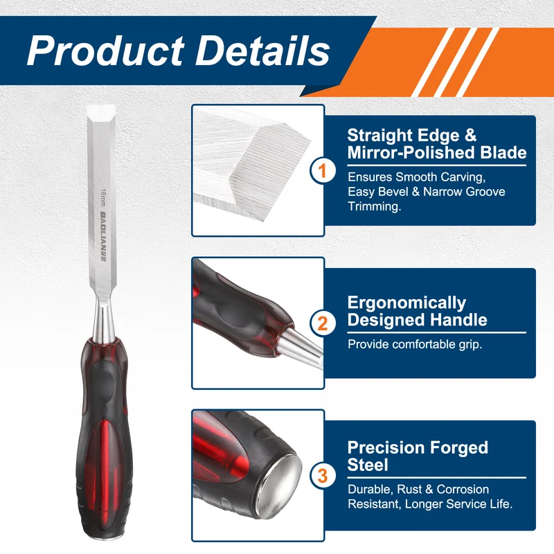 Wood Chisel 5/8" CR-V Steel Beveled Edge Blade with TPR Handle