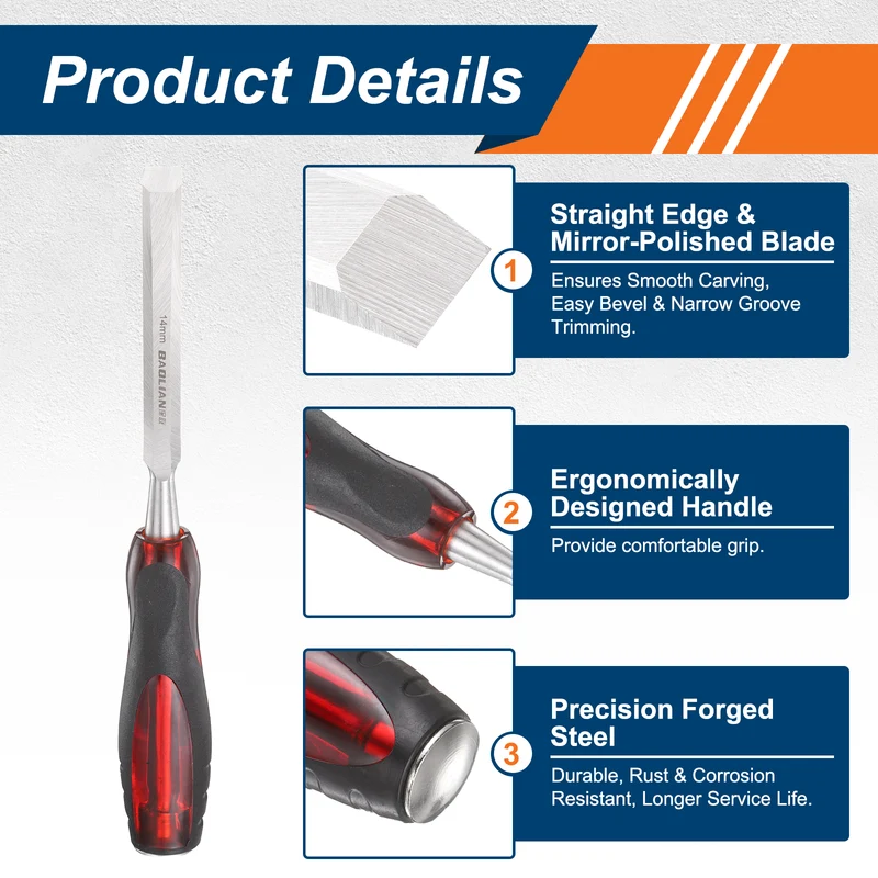 Wood Chisel 9/16" CR-V Steel Beveled Edge Blade with TPR Handle