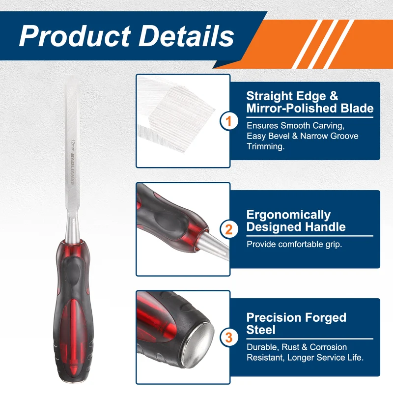 Wood Chisel 1/2" CR-V Steel Beveled Edge Blade with TPR Handle