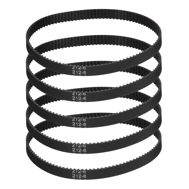 212mm GT-2 Timing Belt, 5pcs 6mm Width 2mm Pitch 3D Printing Closed Loop, Black