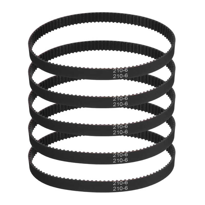 210mm GT-2 Timing Belt, 5pcs 6mm Width 2mm Pitch 3D Printing Closed Loop, Black