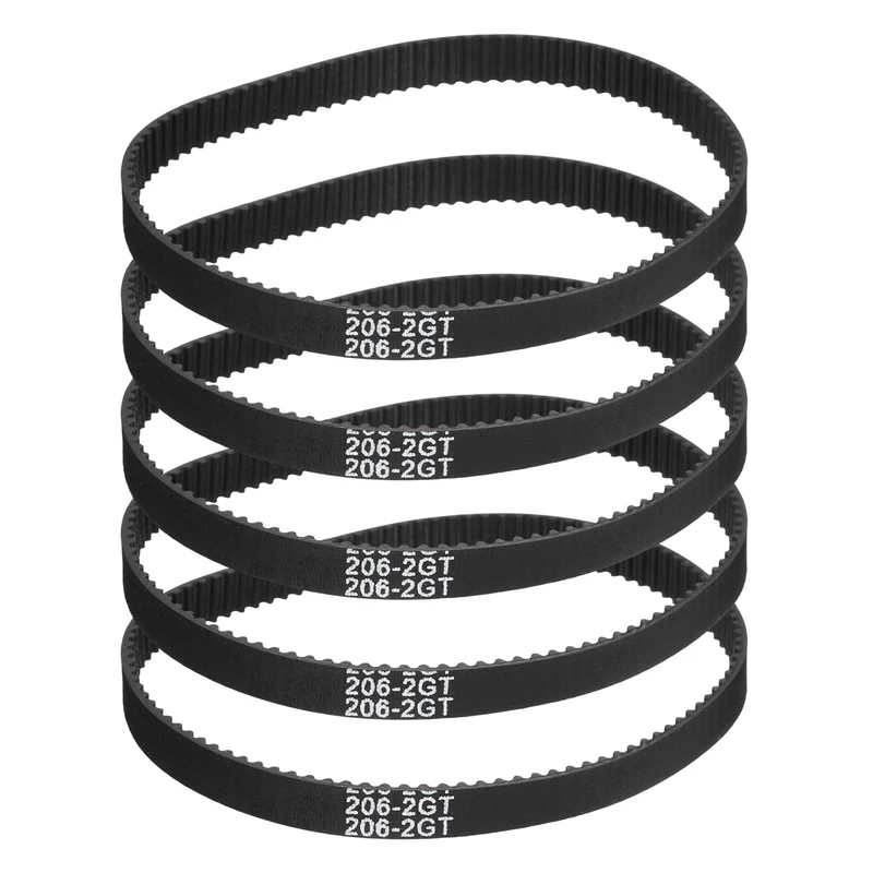 206mm GT-2 Timing Belt, 5pcs 6mm Width 2mm Pitch 3D Printing Closed Loop, Black