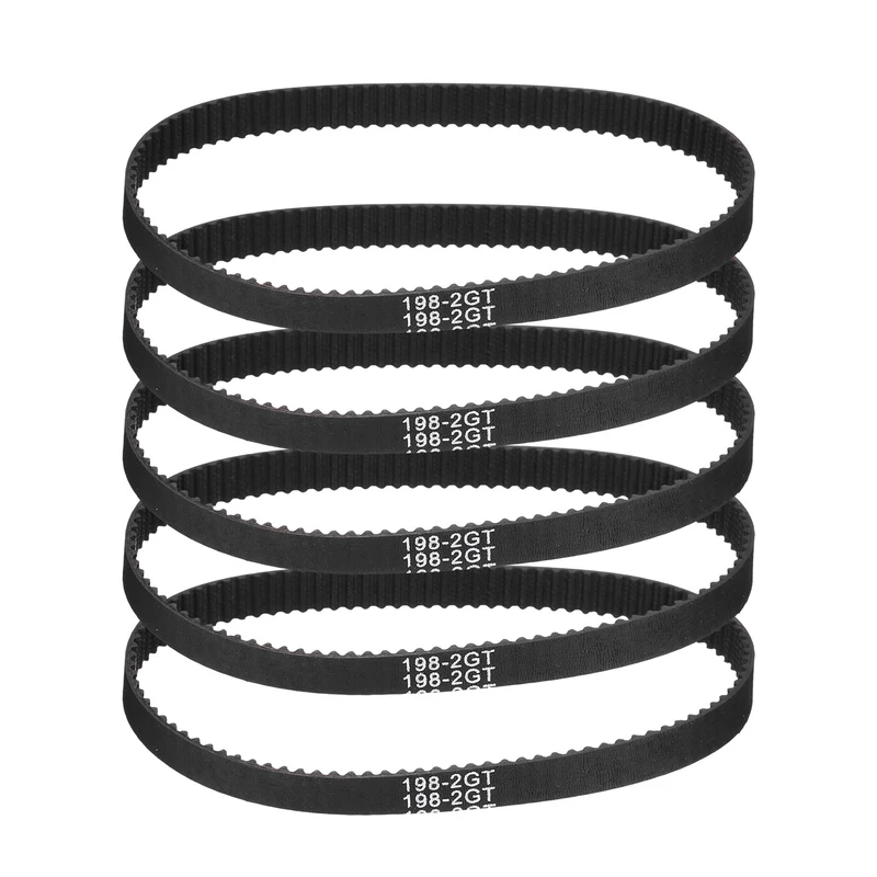 198mm GT-2 Timing Belt, 5pcs 6mm Width 2mm Pitch 3D Printing Closed Loop, Black