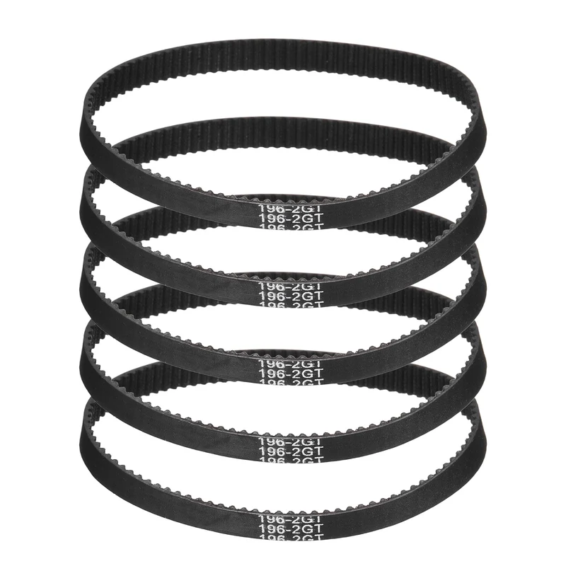 196mm GT-2 Timing Belt, 5pcs 6mm Width 2mm Pitch 3D Printing Closed Loop, Black