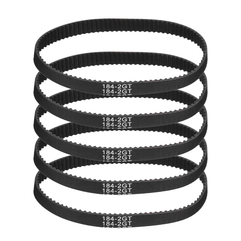 184mm GT-2 Timing Belt, 5pcs 6mm Width 2mm Pitch 3D Printing Closed Loop, Black