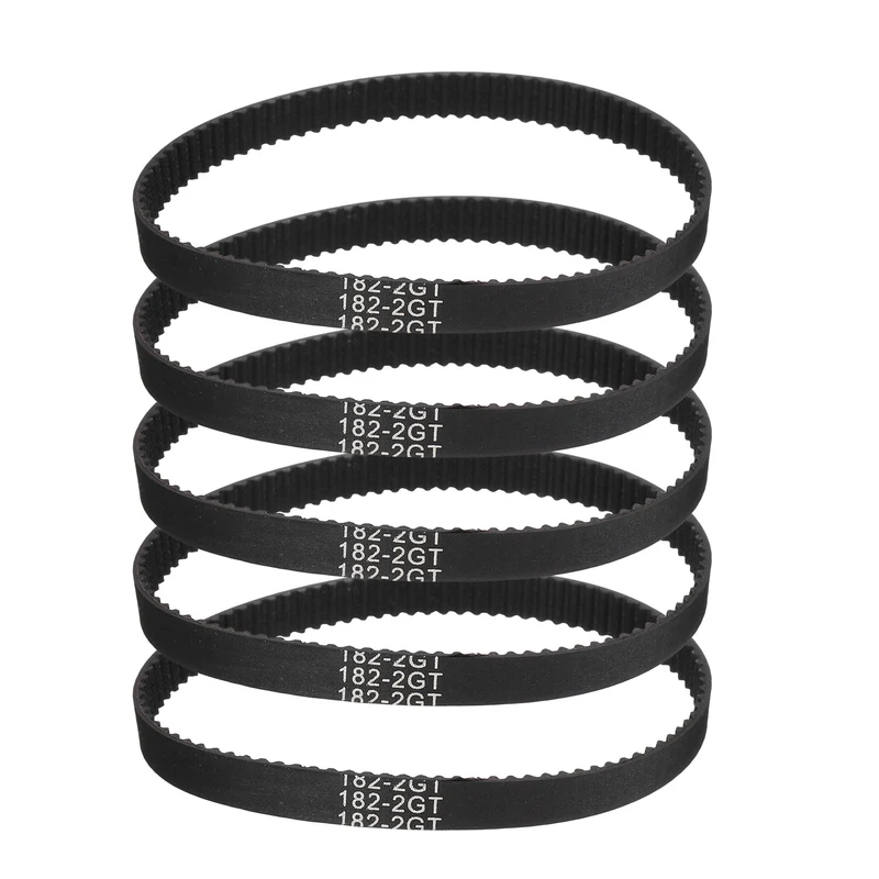 182mm GT-2 Timing Belt, 5pcs 6mm Width 2mm Pitch 3D Printing Closed Loop, Black
