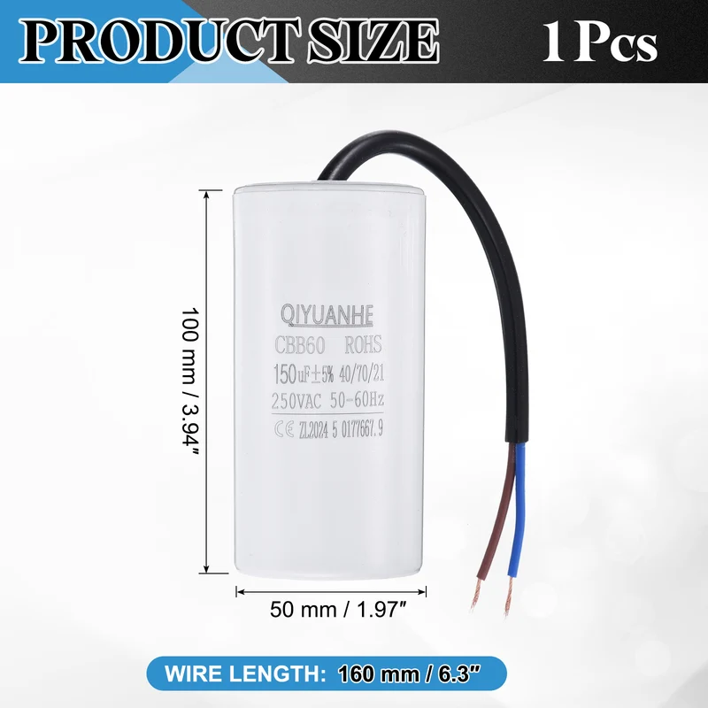 CBB60 150uf Running Capacitor 250VAC 50/60Hz 100x50mm