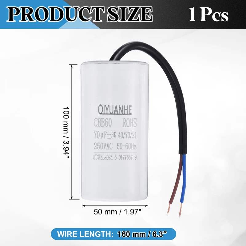 CBB60 70uf Running Capacitor 250VAC 50/60Hz 100x50mm