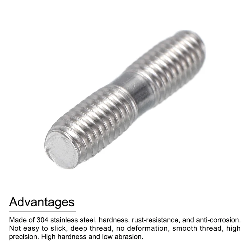 304 Stainless Steel Push Rod Double End Threaded Rod M6x25mm, Pack of 2