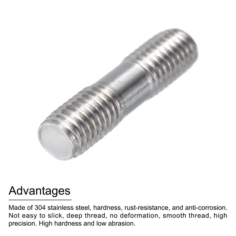 304 Stainless Steel Push Rod Double End Threaded Rod M10x40mm, Pack of 12