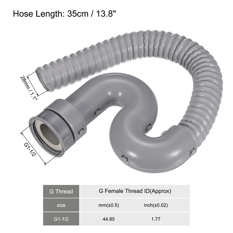 Female G1-1/2 Expandable Flexible Strainer Tubing Drain Pipe Gray Green
