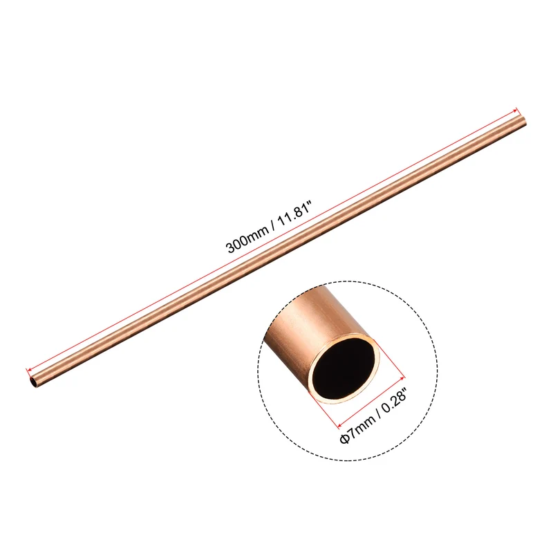 Copper Round Tube 7mm OD 0.25mm Wall Thickness 300mm Length Pipe Tubing