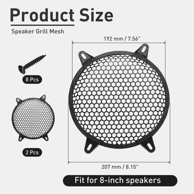 2 Pcs 8Inch Speaker Grill Cover Iron Subwoofer Protector Hexagonal Grille Black