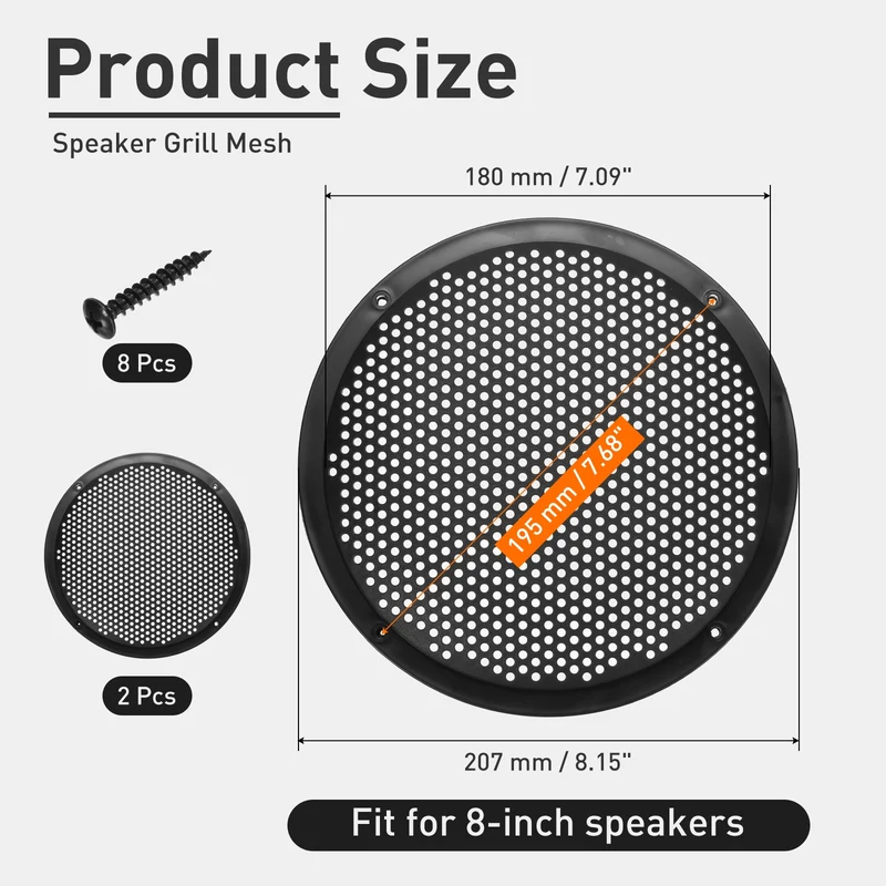2 Pcs 8 Inch Speaker Grill Cover Subwoofer Protector Dust Cover Black