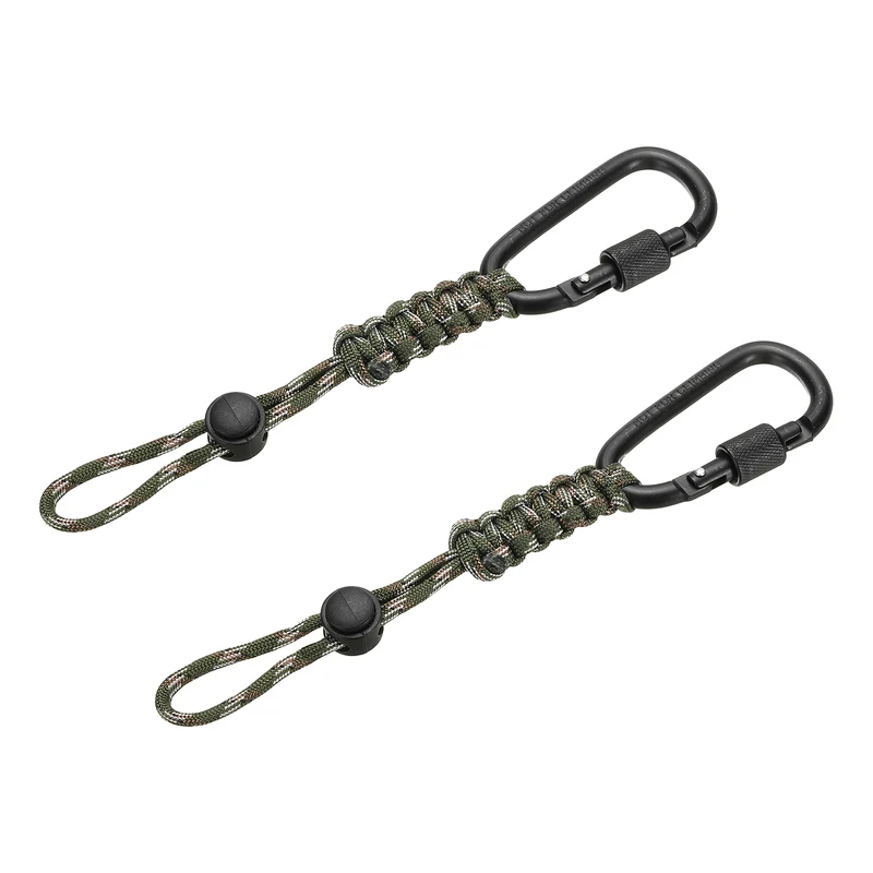 2 Pcs Paracord Keychain Carabiner Clip D Ring Hook, Army Green Camouflage