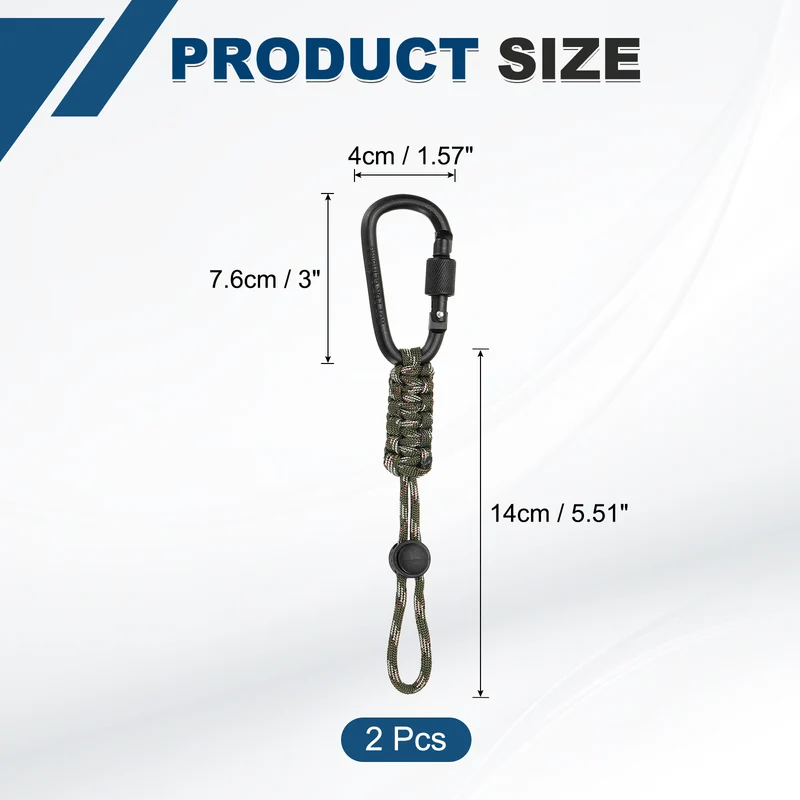 2 Pcs Paracord Keychain Carabiner Clip D Ring Hook, Army Green Camouflage