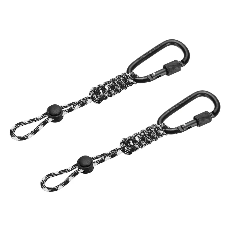 2 Pcs Paracord Keychain Carabiner Clip D Ring Hook, Black White Camouflage
