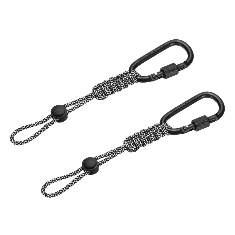 2 Pcs Paracord Keychain Carabiner Clip D Ring Hook, Black Checkered Camouflage