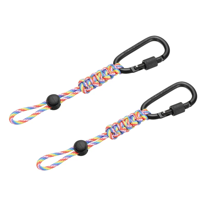 2 Pcs Paracord Keychain Carabiner Clip D Ring Hook, Rainbow Camouflage