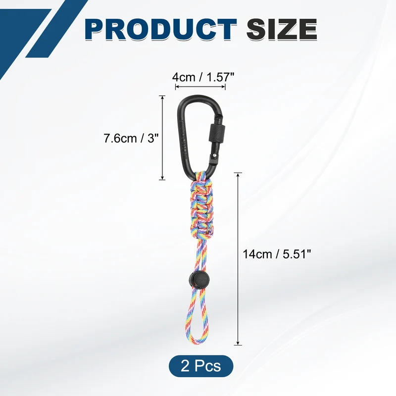 2 Pcs Paracord Keychain Carabiner Clip D Ring Hook, Rainbow Camouflage