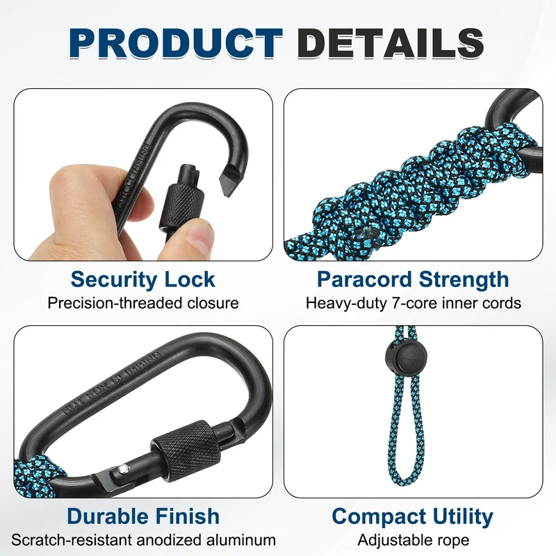 2 Pcs Paracord Keychain Carabiner Clip D Ring Hook,Sky Blue Checkered Camouflage